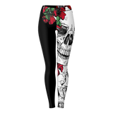 Skulls and Red Flowers Leggings